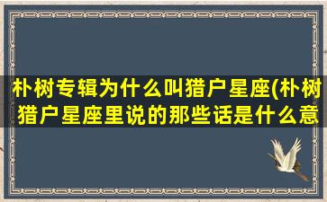 朴树专辑为什么叫猎户星座(朴树 猎户星座里说的那些话是什么意思)